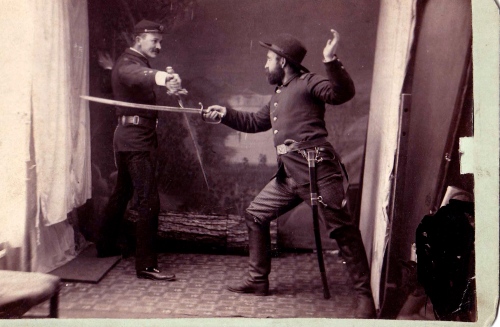 Two Union soldiers playing with sowrds